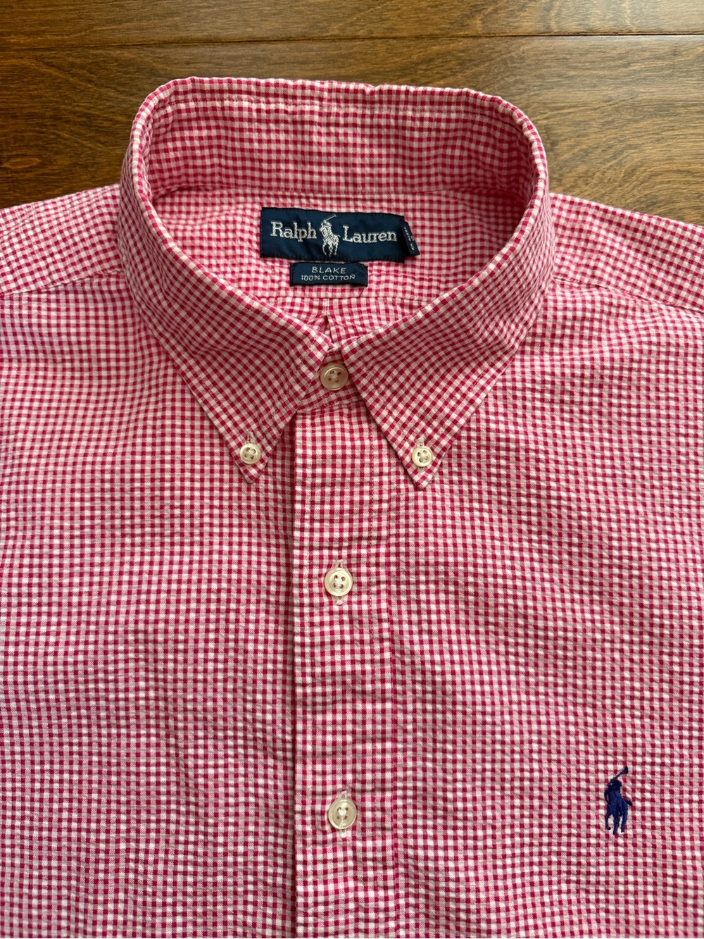 Ralph Lauren “Blake” Seersucker Hot Pink Checkered Short Sleeve Shirt Men’s XL